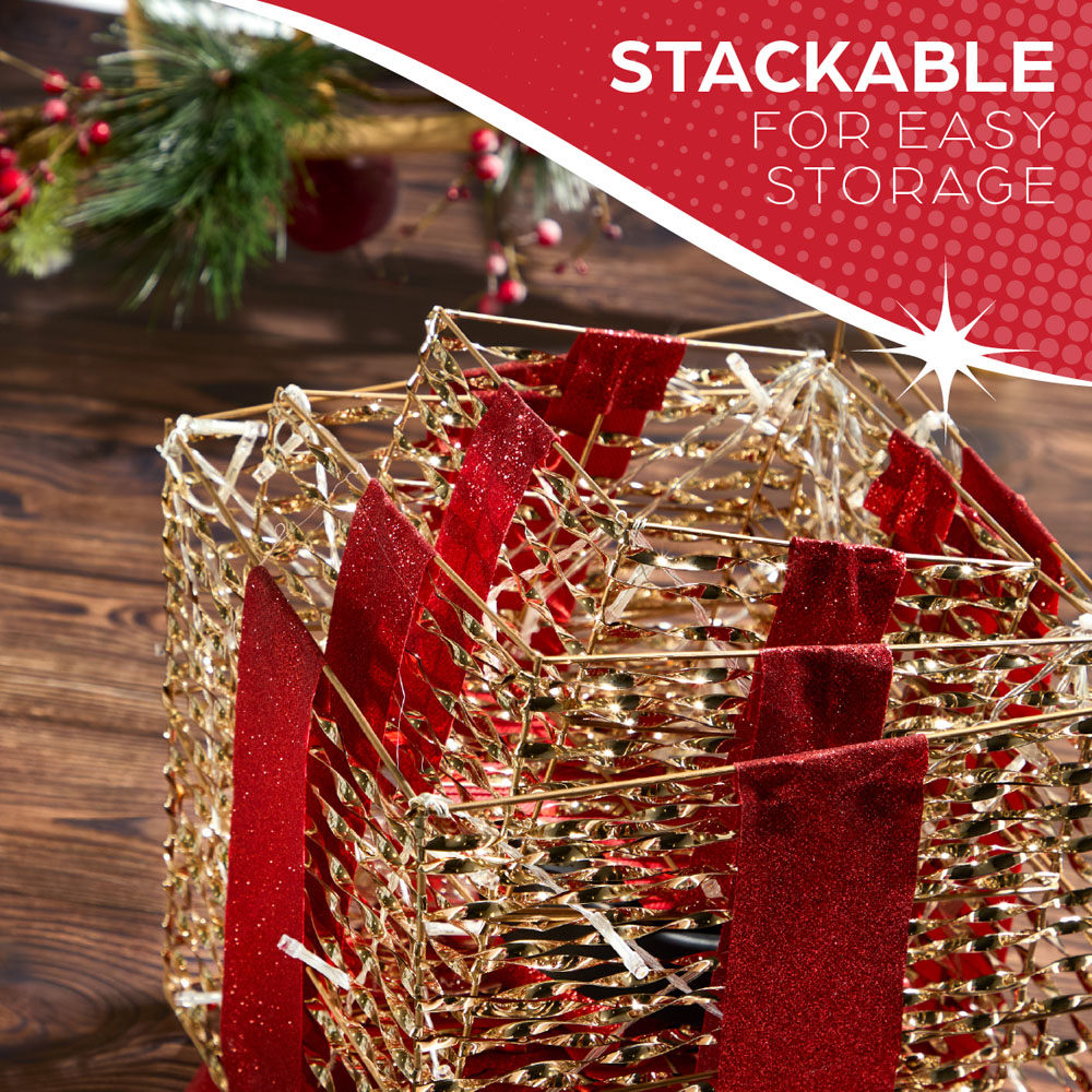 The Christmas Workshop 75 Warm White LED Gold and Red Gift Box Decoration Set of 3 Image 8