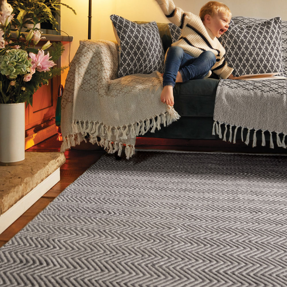 Hug Rug Warm Grey Woven Herringbone Rug 120 x 170cm Image 2