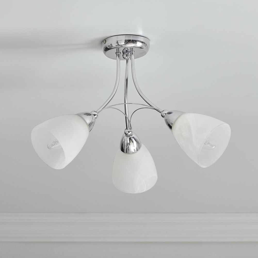 Wilko 3 Arm Chrome Ceiling Light with Glass Shades Image 5