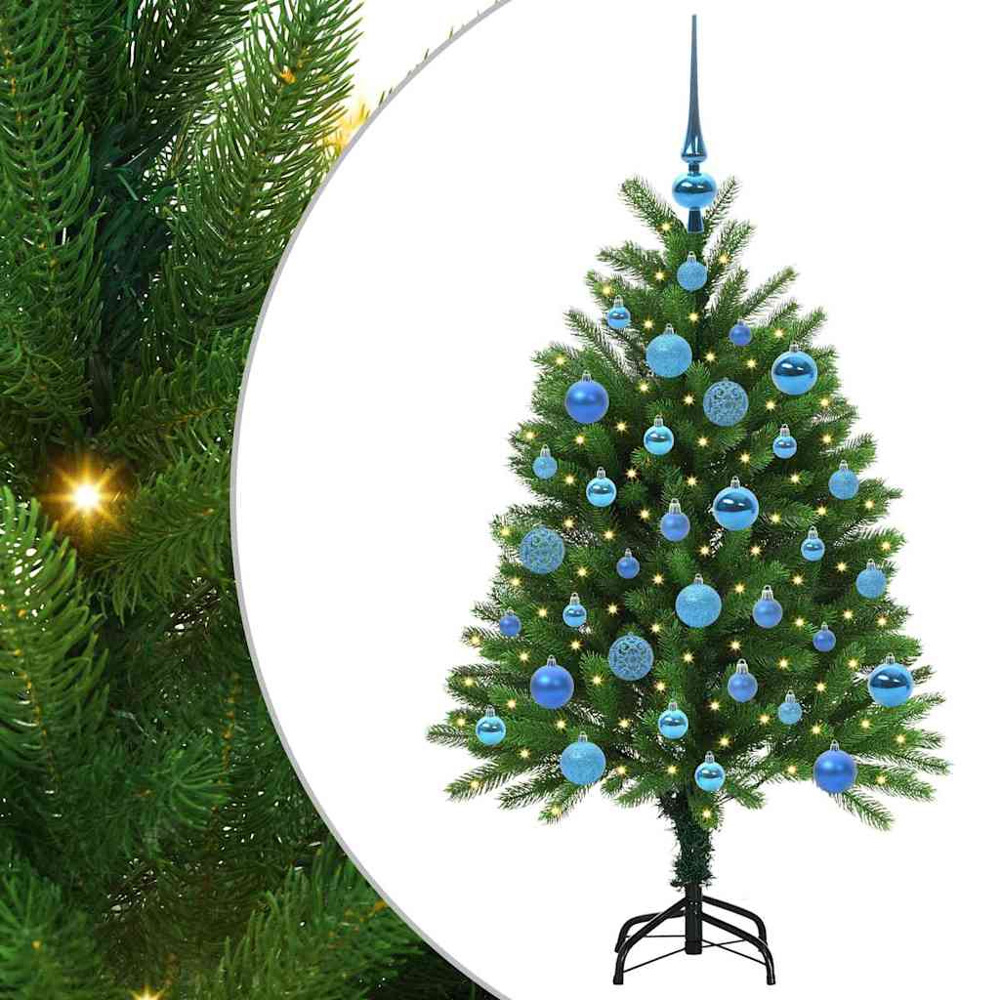 vidaXL Pre-Lit Blue Baubles Green Artificial Christmas Tree 4ft Image 2