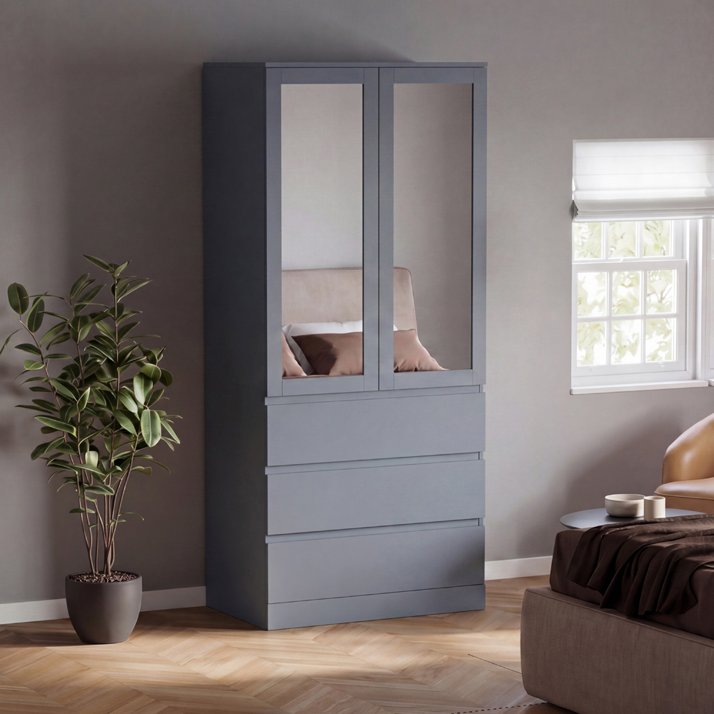VIDA DESIGNS Denver 2 Door 3 Drawer Grey Mirrored Wardrobe Image 5