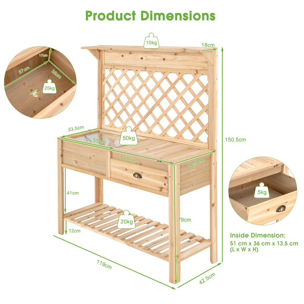 Costway 2 Drawer Garden Potting Bench Table with Open Shelf Image 7