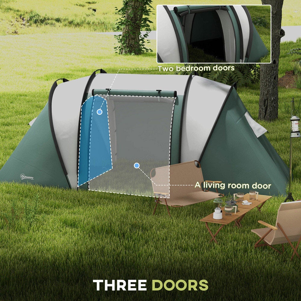 Outsunny 4-5 Person Waterproof Camping Tent with 2 Bedroom Dark Green Image 5