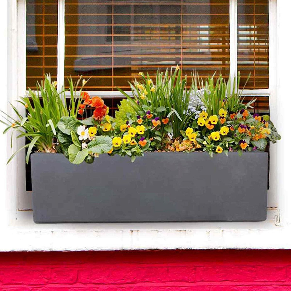 wilko Window Flower Box Dark Grey Light Concrete Outdoor Planter 60cm Image 2