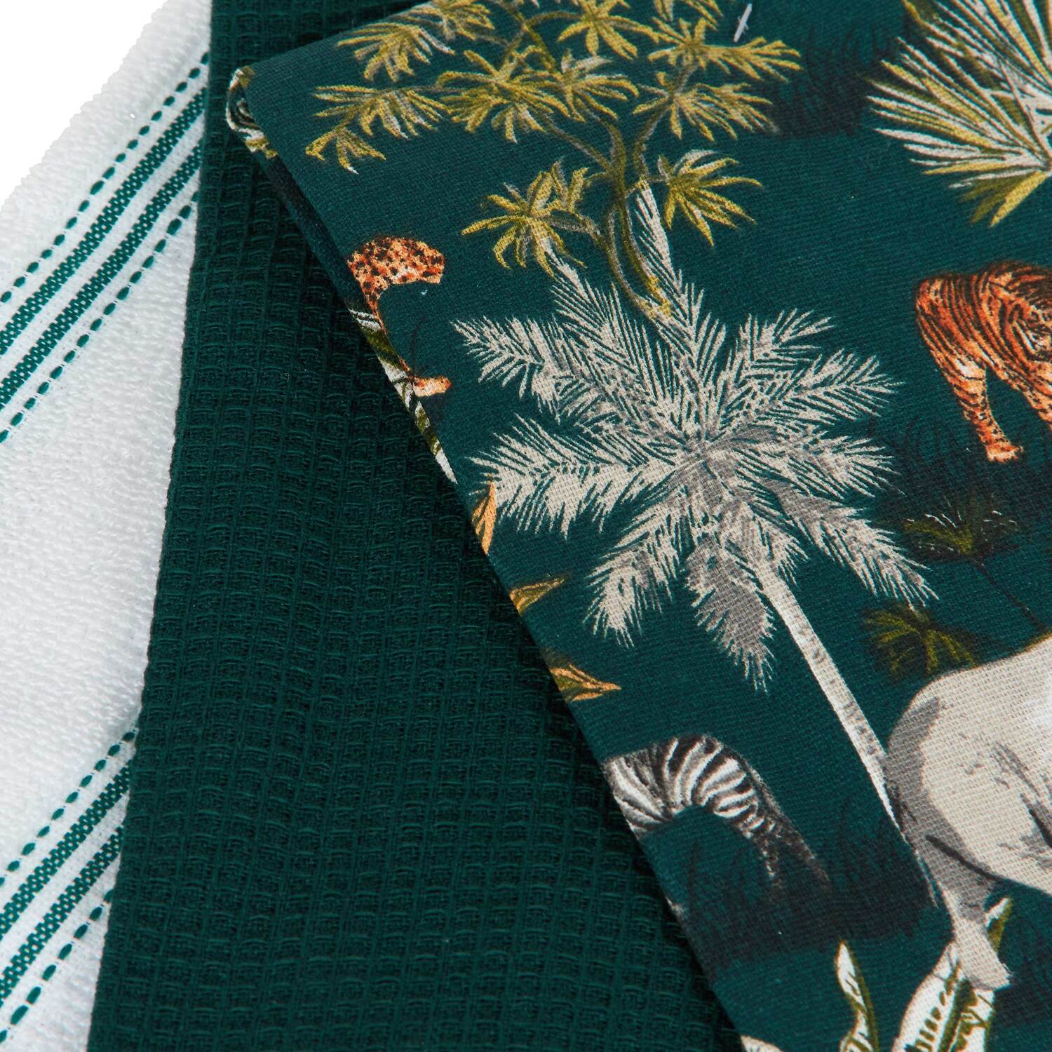 Pack of 3 Boho Jungle Kitchen Towels - Green Image 4