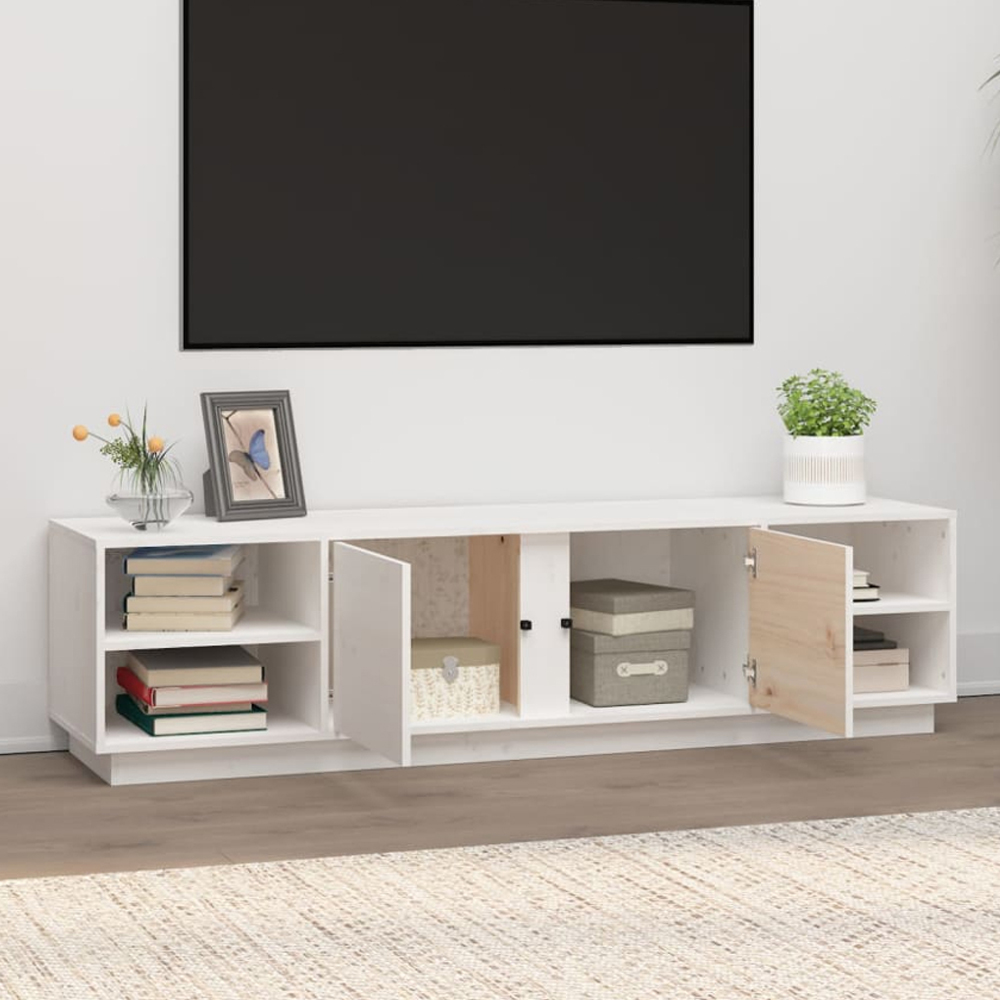 vidaXL 2 Door 4 Shelf White Solid Pine Wood TV Cabinet Image 1