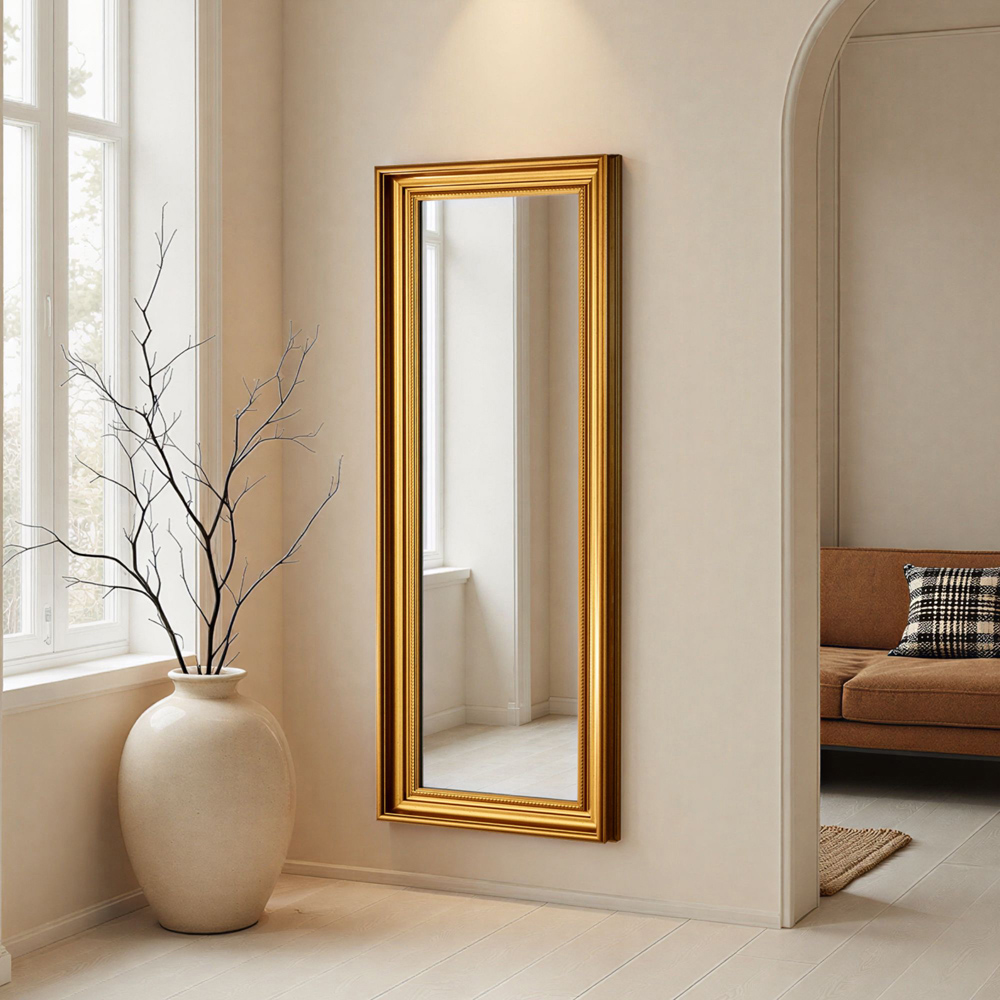 Yearn Gold Framed Beaded Classic Bevelled Tall Wall Mirror 134 x 58cm Image 2
