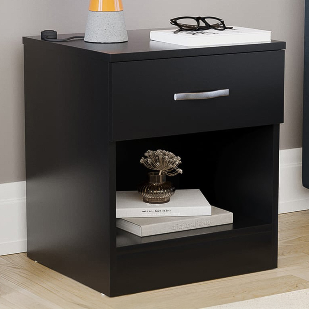 Vida Designs Riano Single Drawer Black Bedside Table Image 1