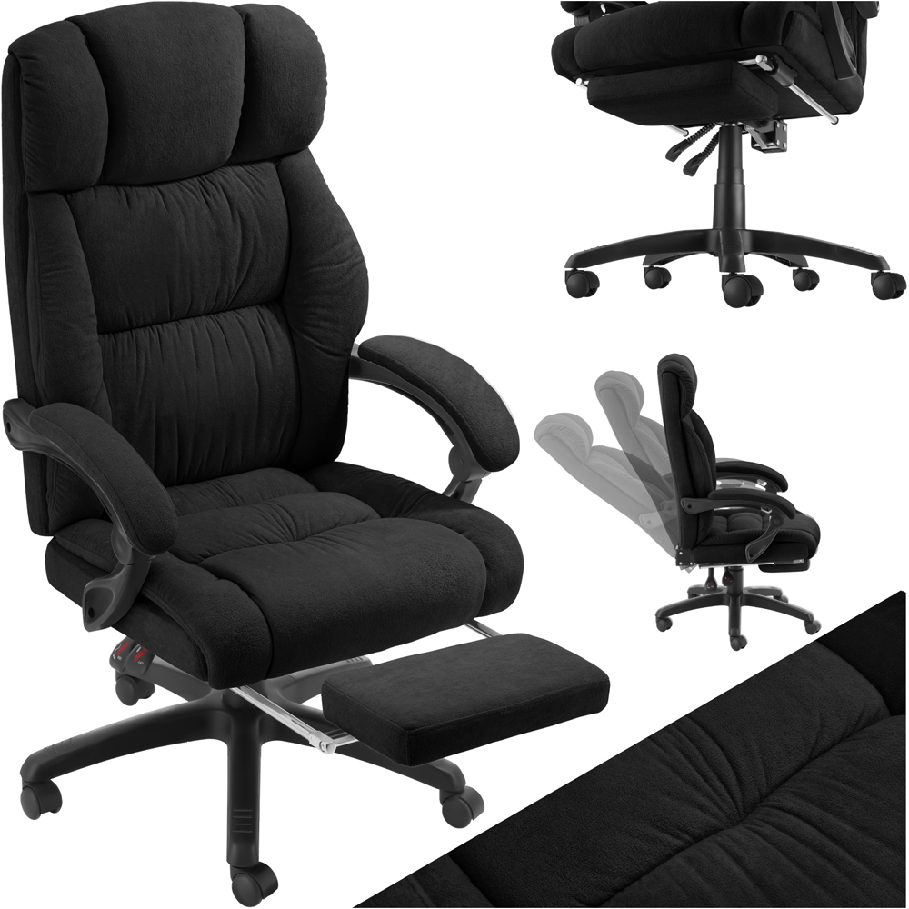 tectake Gillian Black Swivel Velour Seat Office Chair with Folding Footrest Image 2