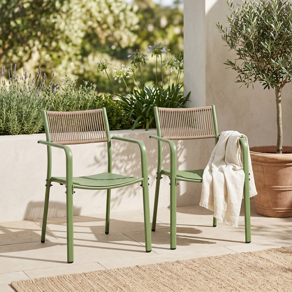 Core Products 2 Seater Moss Green Rope Back Effect Square Plastic Table Garden Bistro Set Image 6