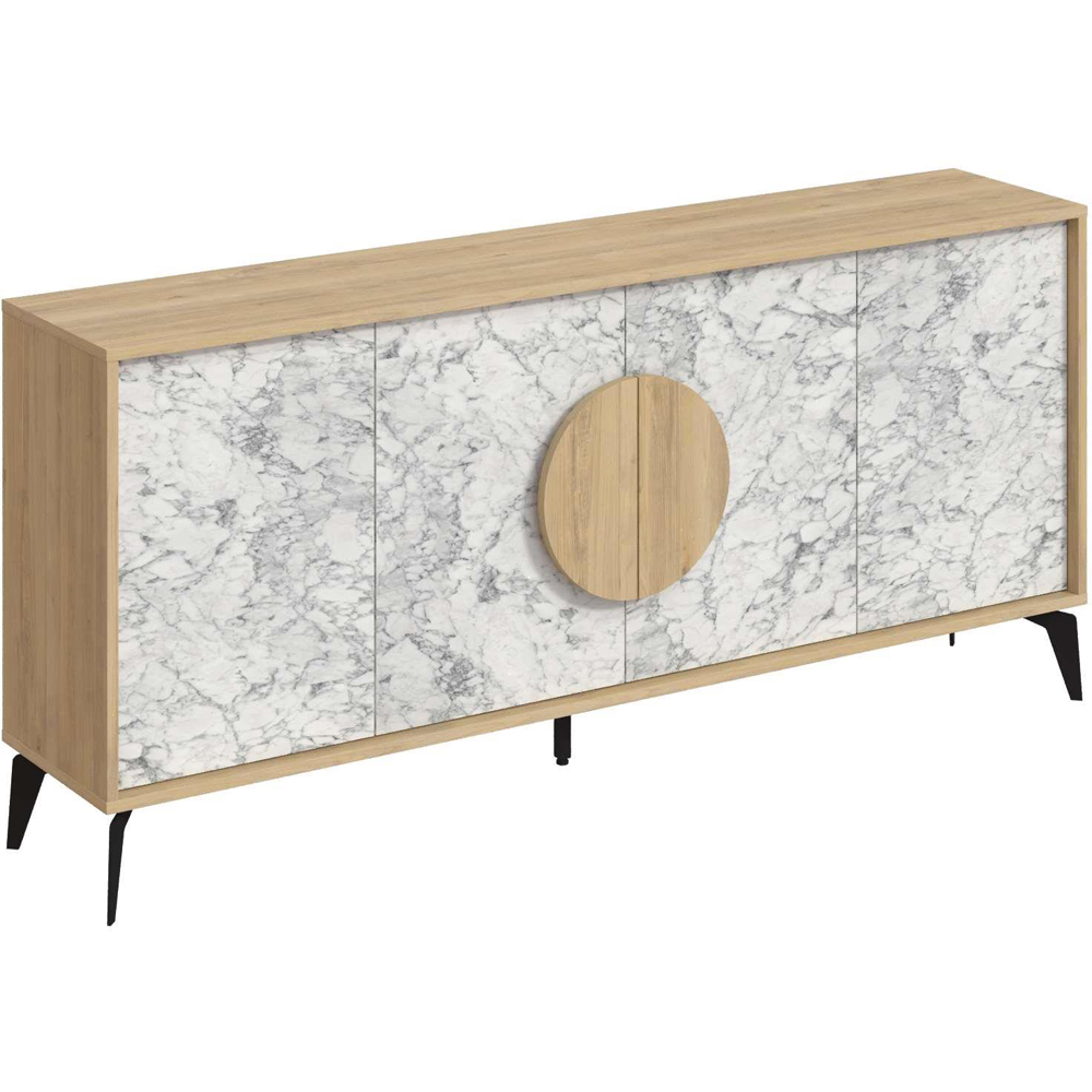 Decortie Gora 4 Door Oak and White Marble Effect Sideboard Image 2