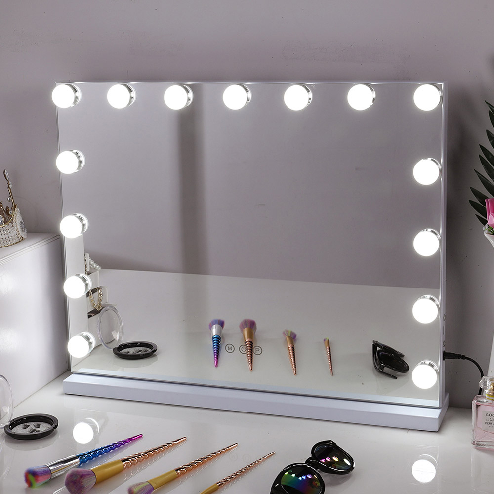 Living and Home Hollywood Vanity Tabletop Mirror with 15 LED Bulb 48 x 58cm Wilko