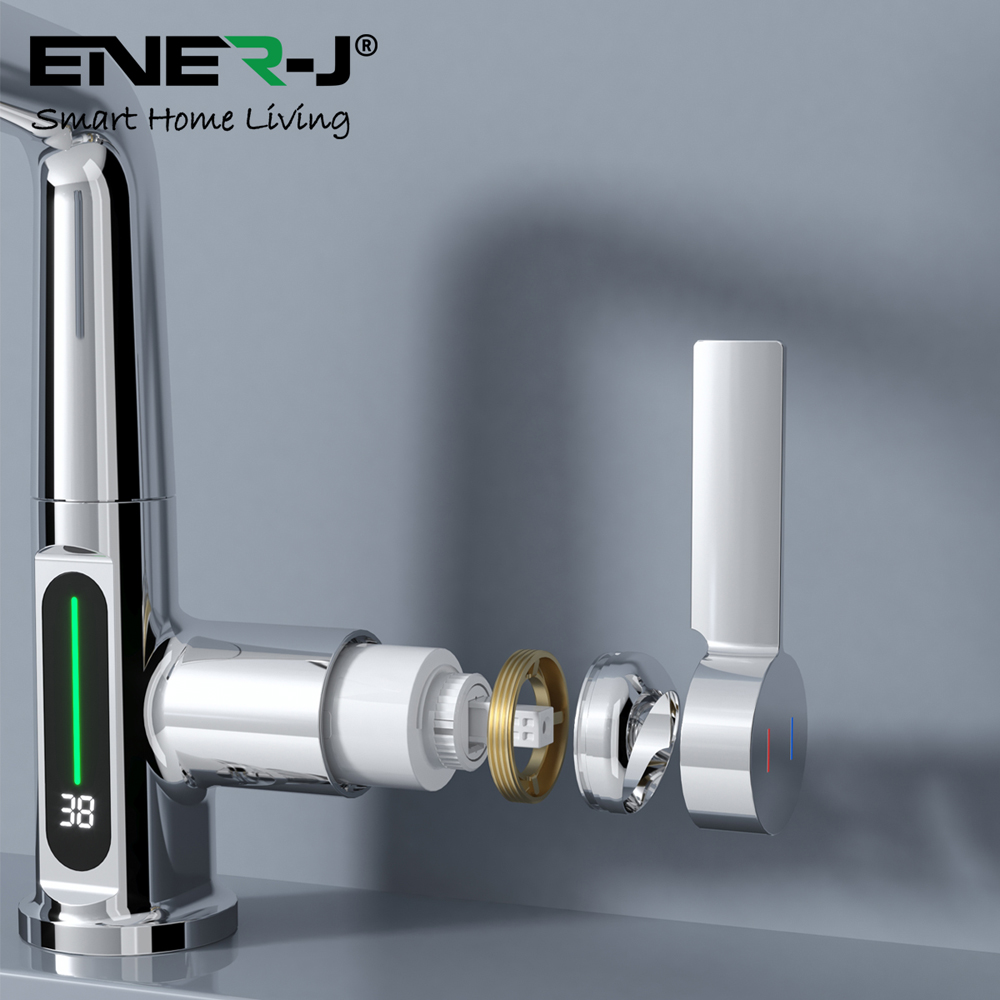 Ener-J Single Hole Chrome Pull Out Waterfall Kitchen Tap with LED Display Image 3