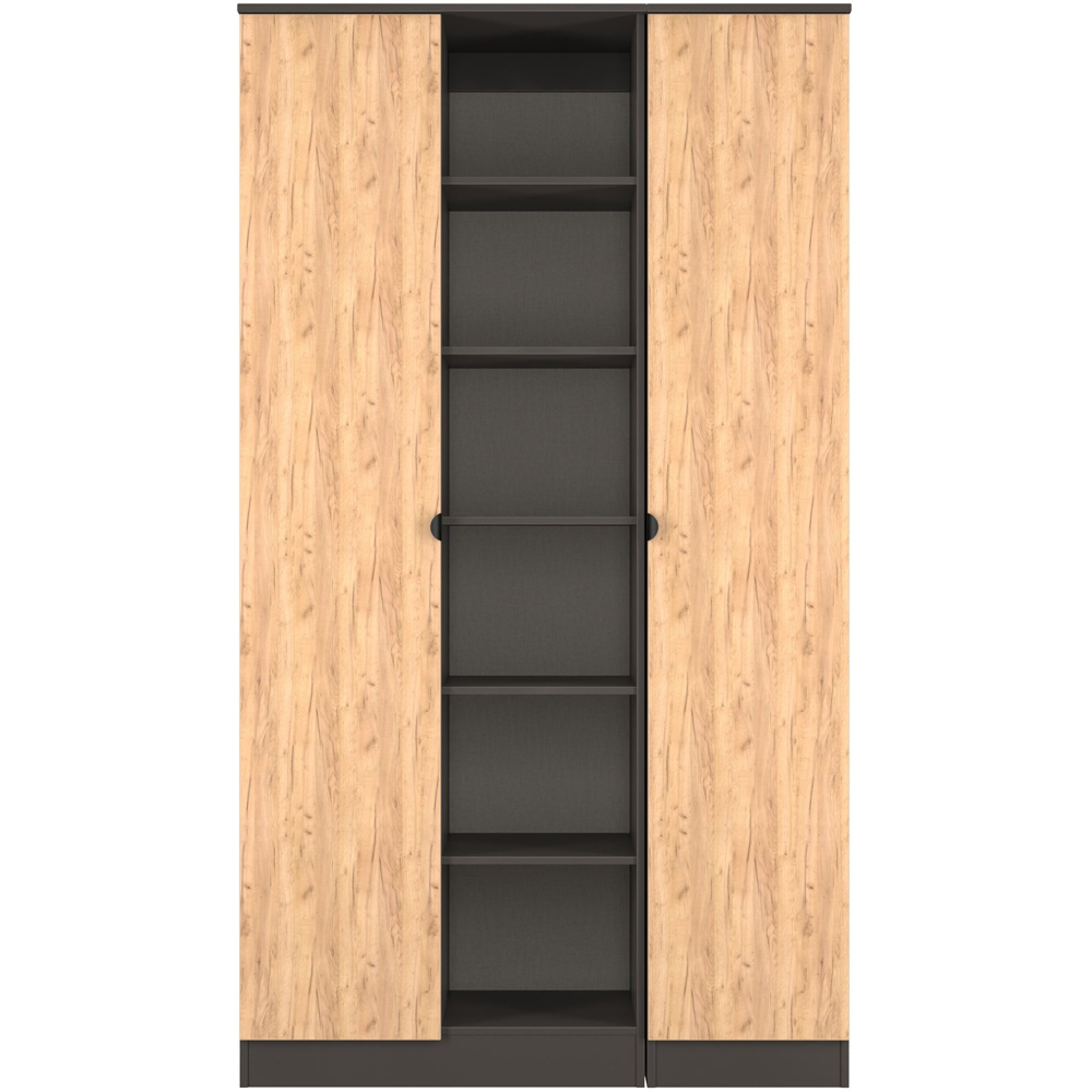 Crowndale Bora 2 Door 6 Shelf Gold Oak and Graphite Triple Wardrobe Image 2
