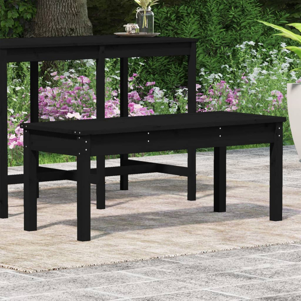 vidaXL Black Solid Pine Wood Slatted Garden Bench 109 x 44 x 45cm Image 1