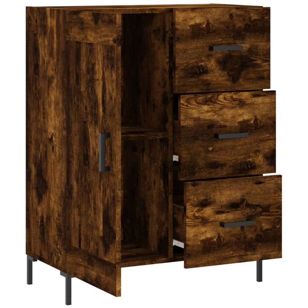 vidaXL Single Door 3 Drawer Smoked Oak Sideboard Image 6