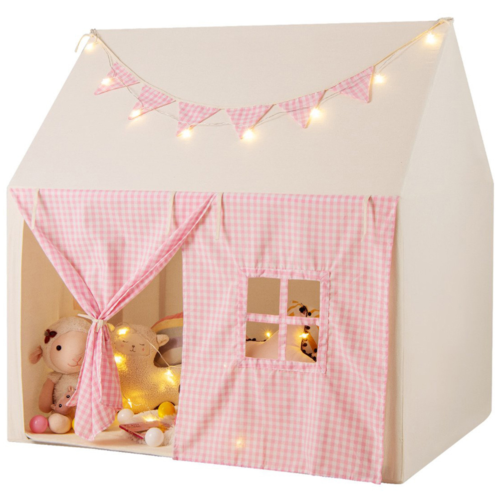 Costway Kids Pink Tent House Play Set with Padded Mat Image 1