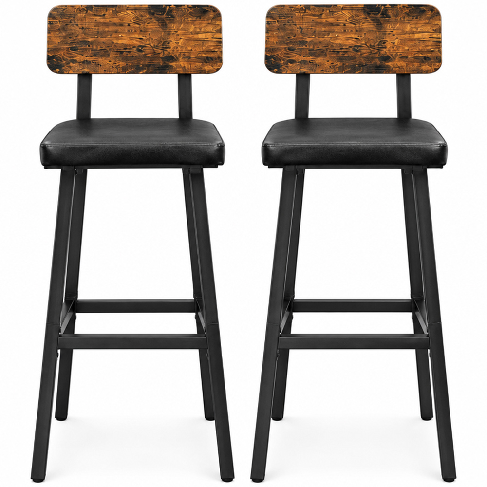 Modcraft Black and Rustic Brown PU Upholstered Industrial Bar Stool Set of 2 Image 3