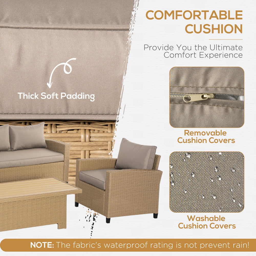 Outsunny 5 Seater Khaki Aluminium Rattan Sofa Lounge Set Image 5