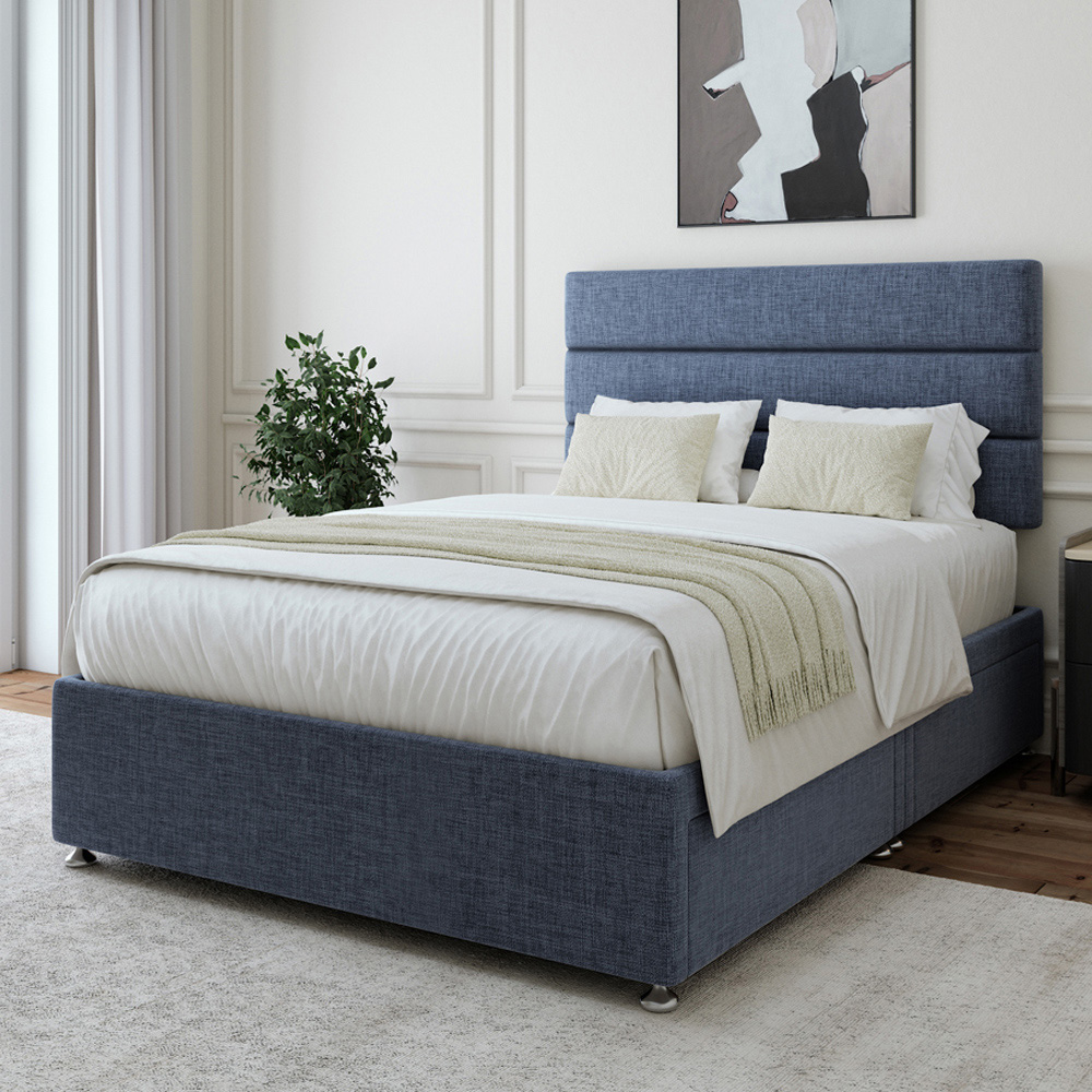 Bedmaster King Size Midnight Linen 4 Drawer Divan Base with Milan Headboard Image 1
