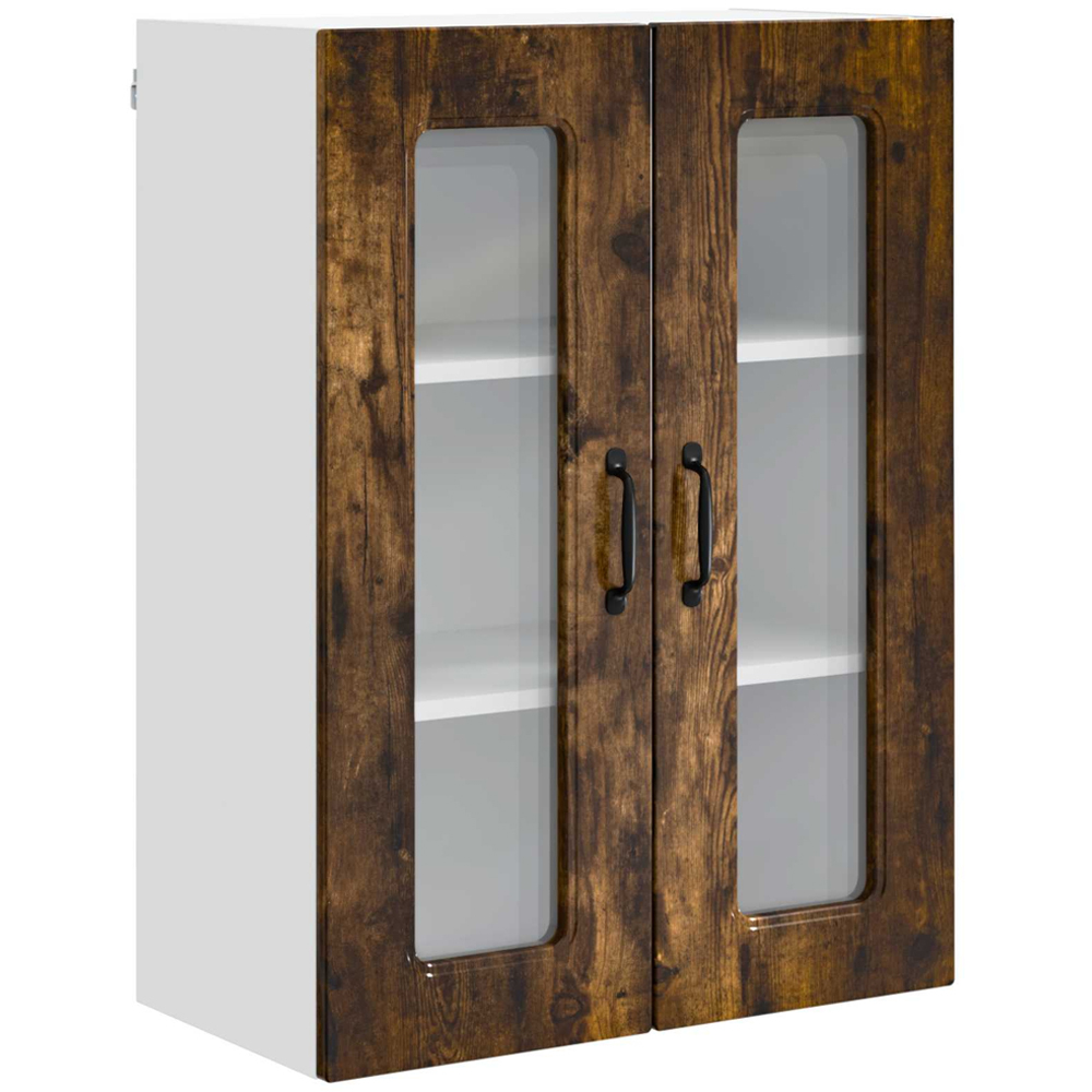 vidaXL 2 Glass Door Smoked Oak Kitchen Wall Cabinet Image 2
