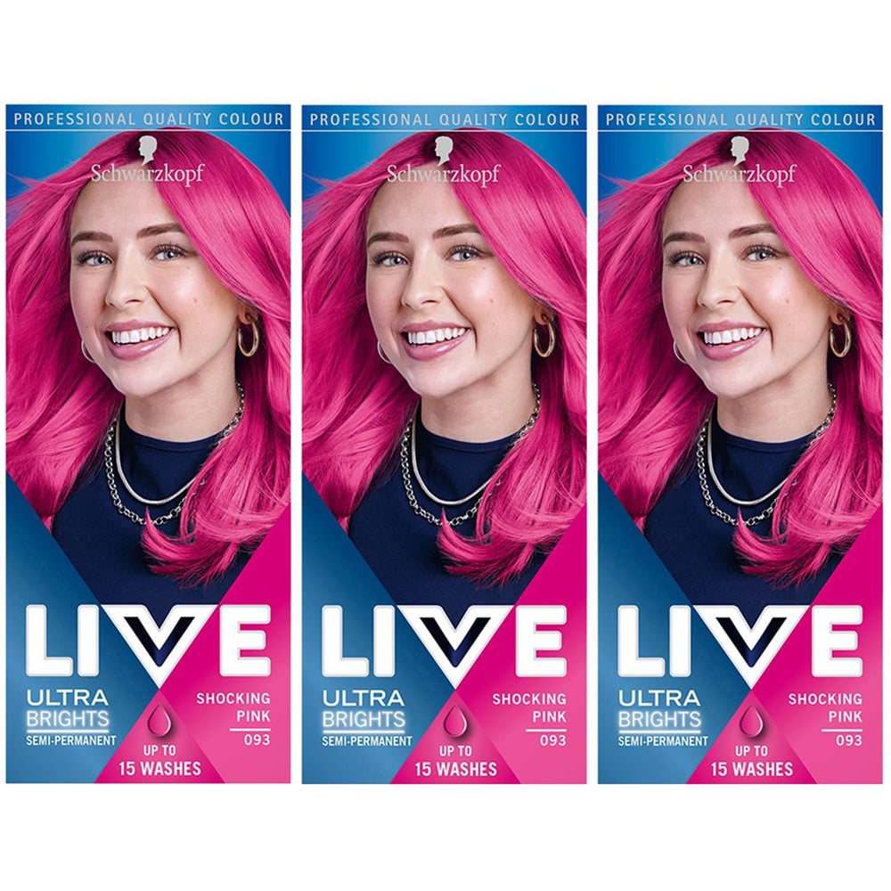 Schwarzkopf Live 093 Shocking Pink Ultra Brights Semi-Permanent Hair Dye 3 Pack Image 1