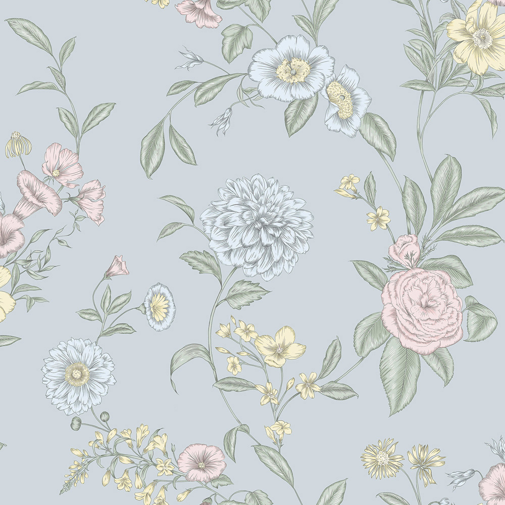 Rasch Wallpaper Chelsea Florals Powder Blue Wallpaper Image 1