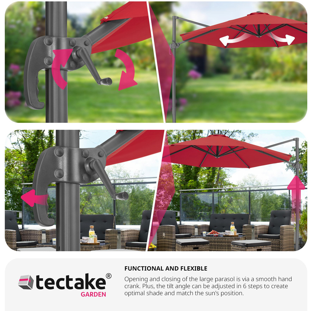 tectake Daria Burgundy Cantilever Parasol with Foot Pedal 3m Image 7