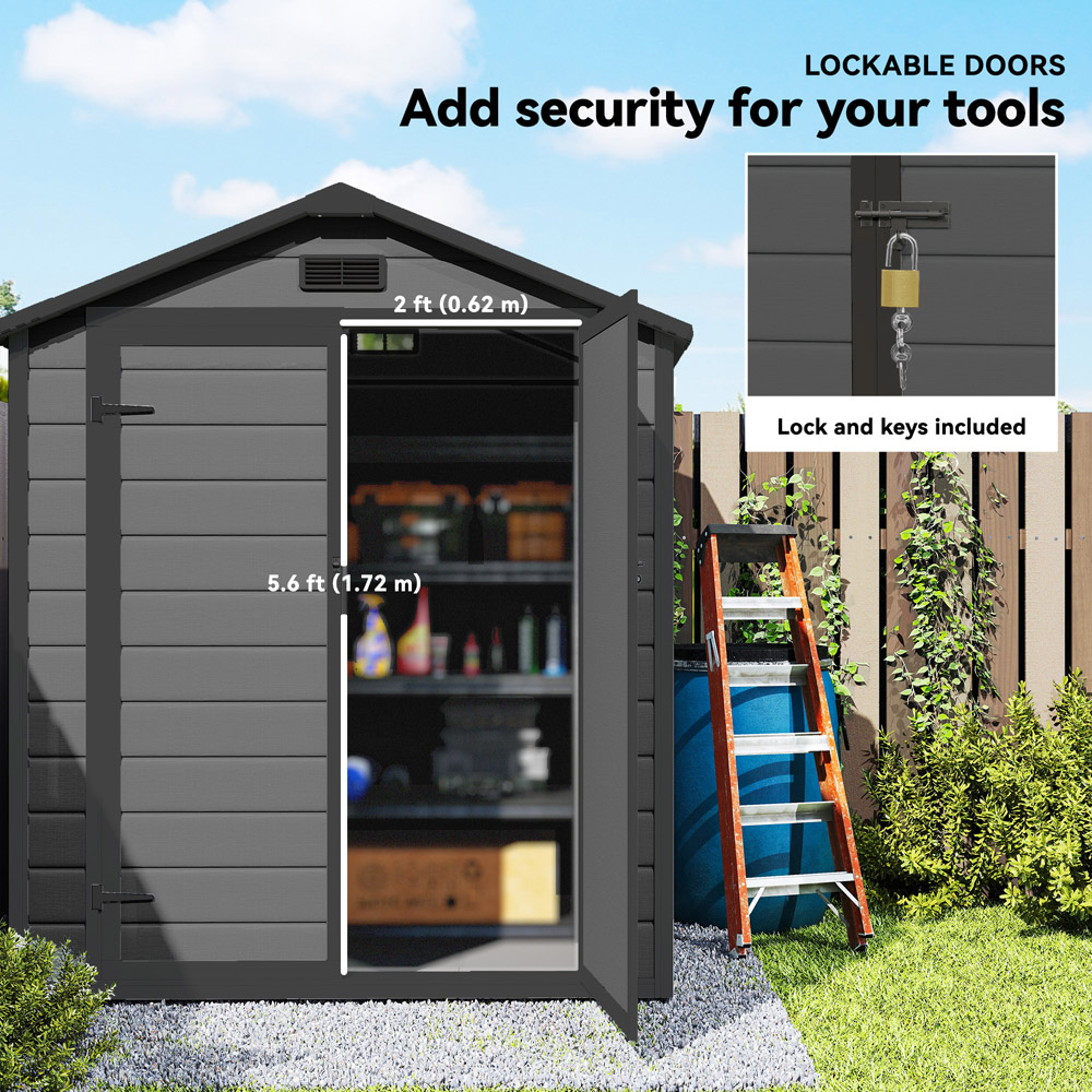 Outsunny 6 x 4.5ft Grey Apex Garden Tool Shed Image 7