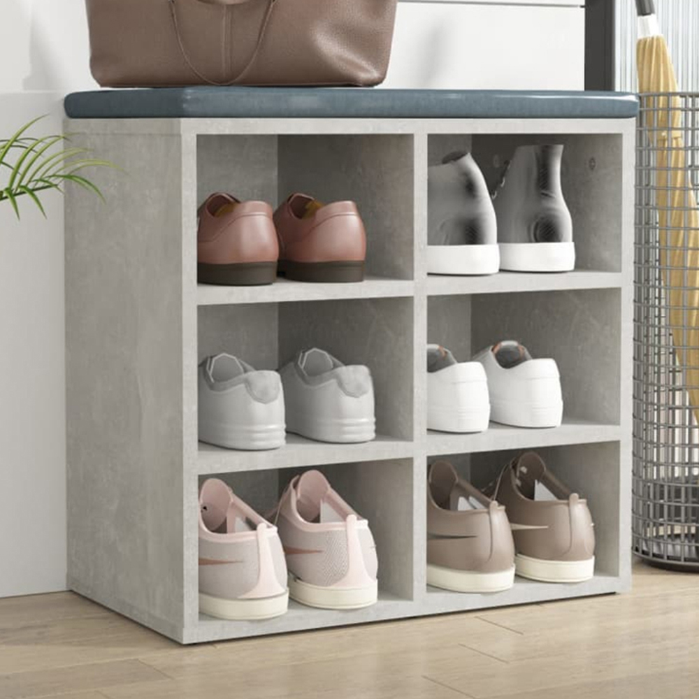 vidaXL 6 Open Shelf Concrete Grey Shoe Storage Cabinet Image 1