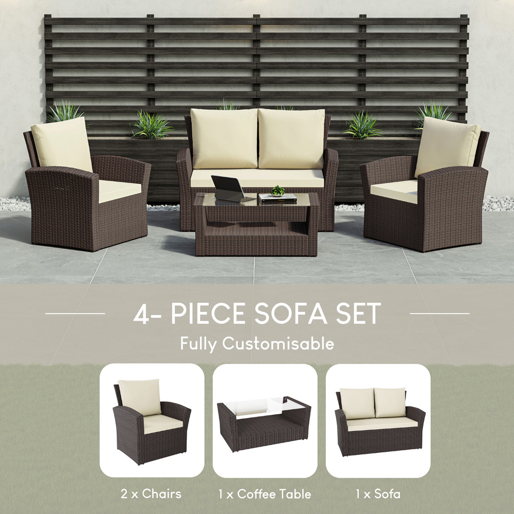 GARDEN VIDA Mylor 4 Seater Brown PE Rattan Garden Lounge Set with Cover Image 4