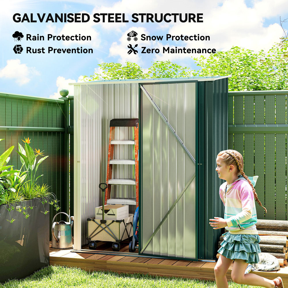 Outsunny 5.3 x 3.1ft Green Metal Pent Garden Shed Image 5
