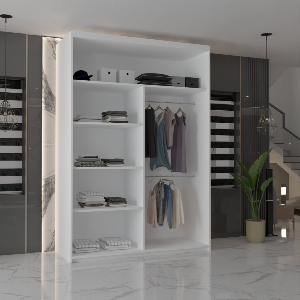 M N Furniture Modern Gala 2 Door White Mirrored Sliding Wardrobe 120cm Image 3