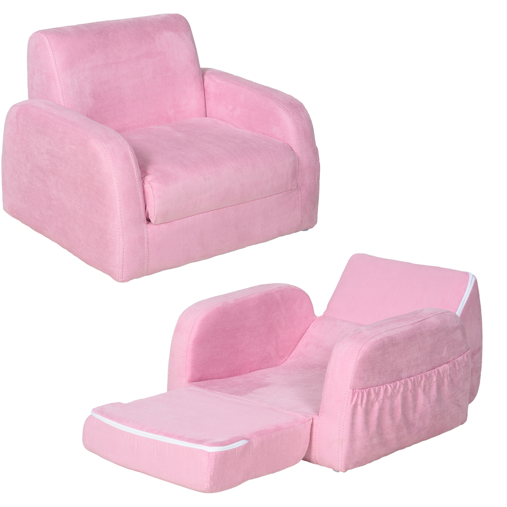 Tommy Toys 2 in 1 Pink Padded Wood Frame Kids Fold Out Armchair Image 2