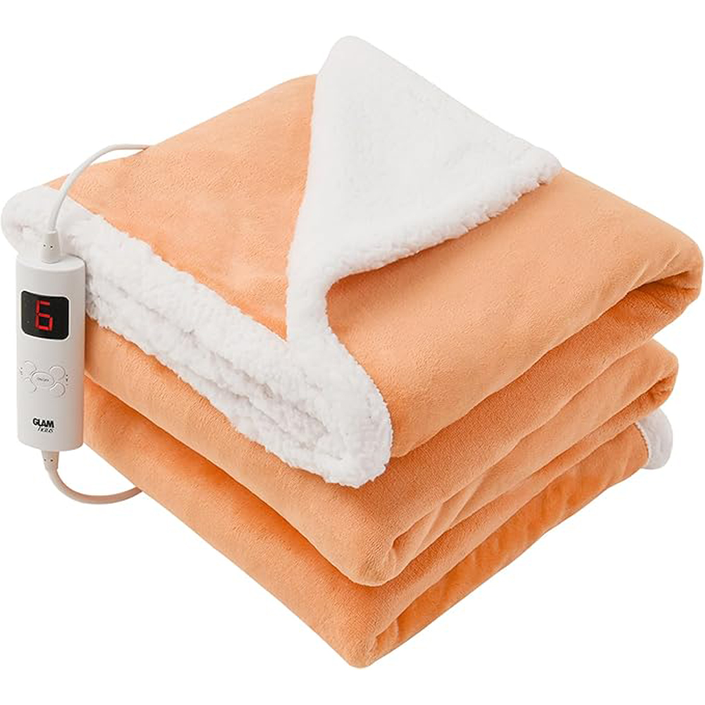 GlamHaus Dark Orange Heated Blanket 160 x 130cm Image 1