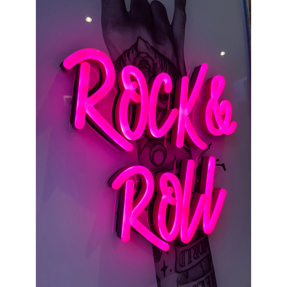 Splashbax Rock And Roll White Premium Gallery Frame LED Neon Wall Art Image 4
