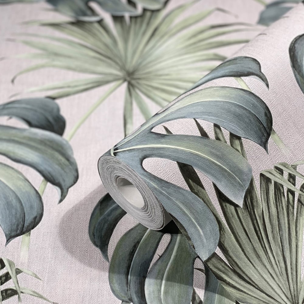 Galerie Industrial Effects Tropical Leaf Green and Beige Wallpaper Image 2