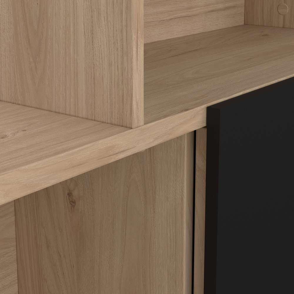 Furniture To Go Maze 3 Door 5 Shelf Jackson Hickory and Black Asymmetrical Bookcase Image 8