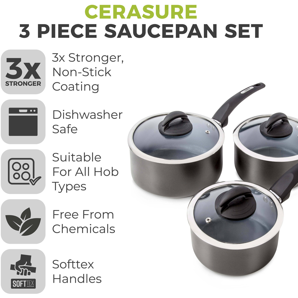 Tower Cerasure 3 Piece French Grey Aluminium Saucepan Set Image 3