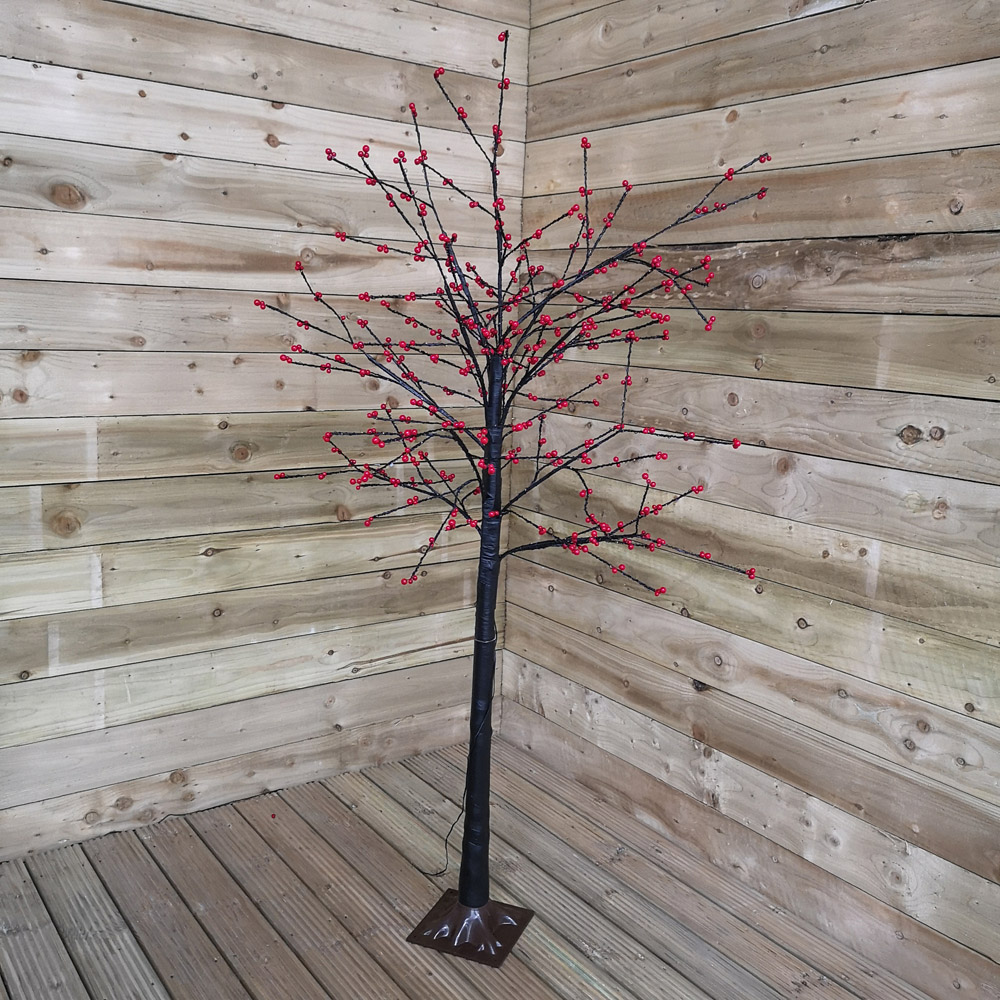 Samuel Alexander Warm White LED Pre Lit Black Twig Artificial Christmas Tree with Red Berries 6ft Image 2