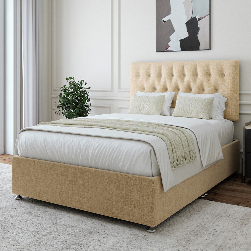 Bedmaster Super King Cream Linen Divan Base with Lona Headboard Image 1