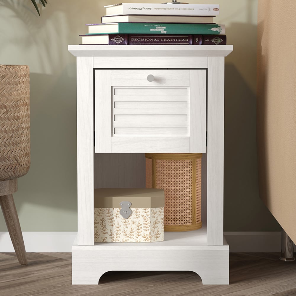GFW Salcombe Single Drawer White Bedside Table Image 1