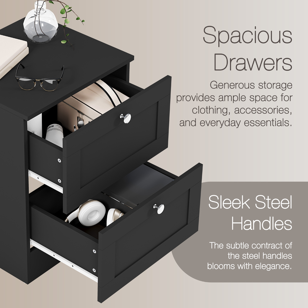 VIDA DESIGNS Altino 2 Drawer Black Shaker-Style Bedside Chest Set of 2 Image 6