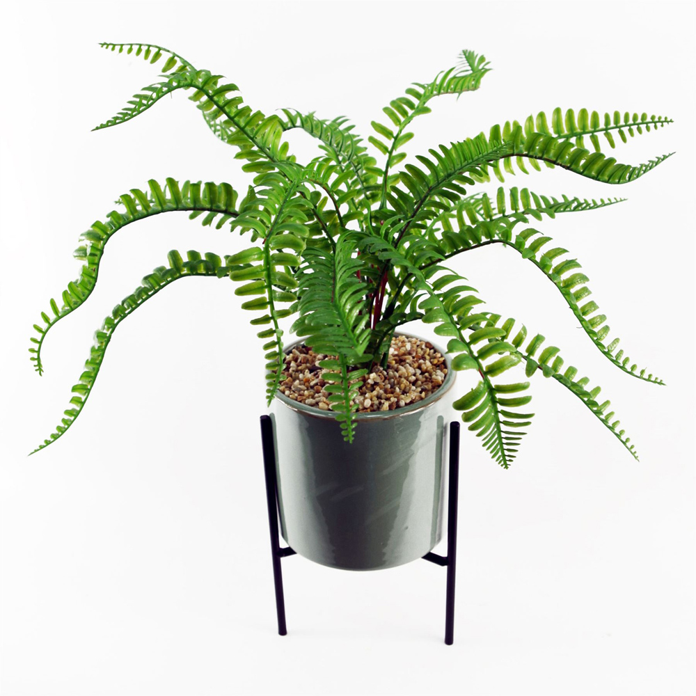 Leaf Fern Artificial Plant in Ceramic Planter and Stand 40cm Image 6