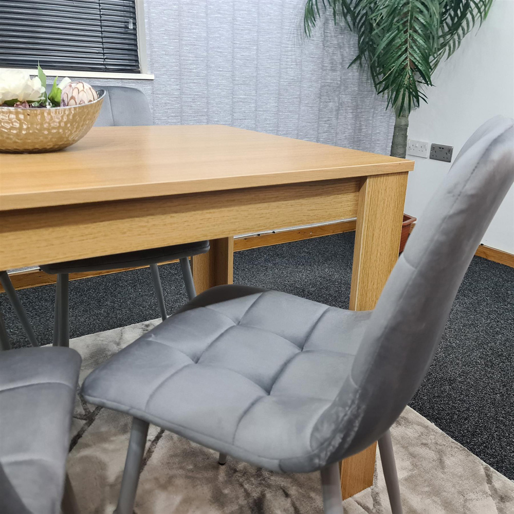 Portland 4 Seater Velvet Dining Set Oak Effect and Grey Image 2