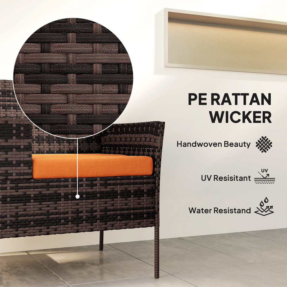 Outsunny Orange Rattan Wicker Garden Bench with Tea Table Image 4