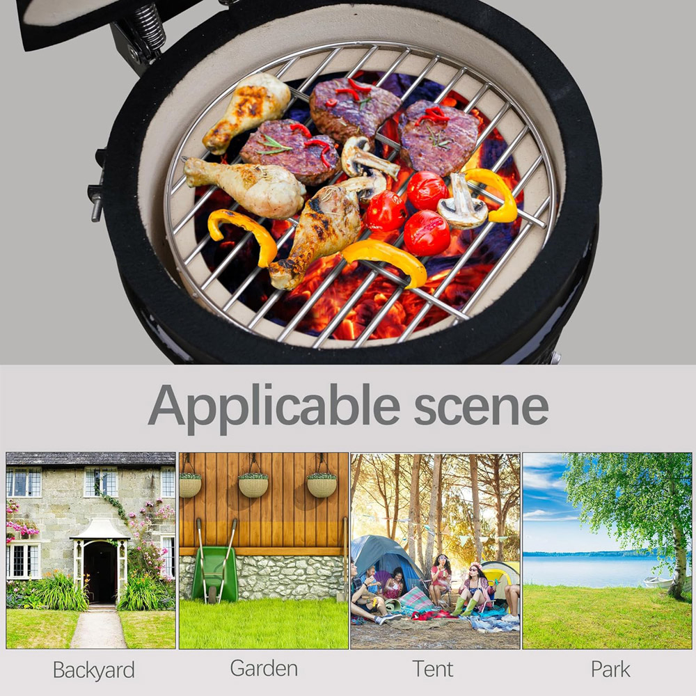 Alivio Kamado Black Portable Ceramic 13 inch Mini BBQ Grill Smoker Egg with Stand Image 9