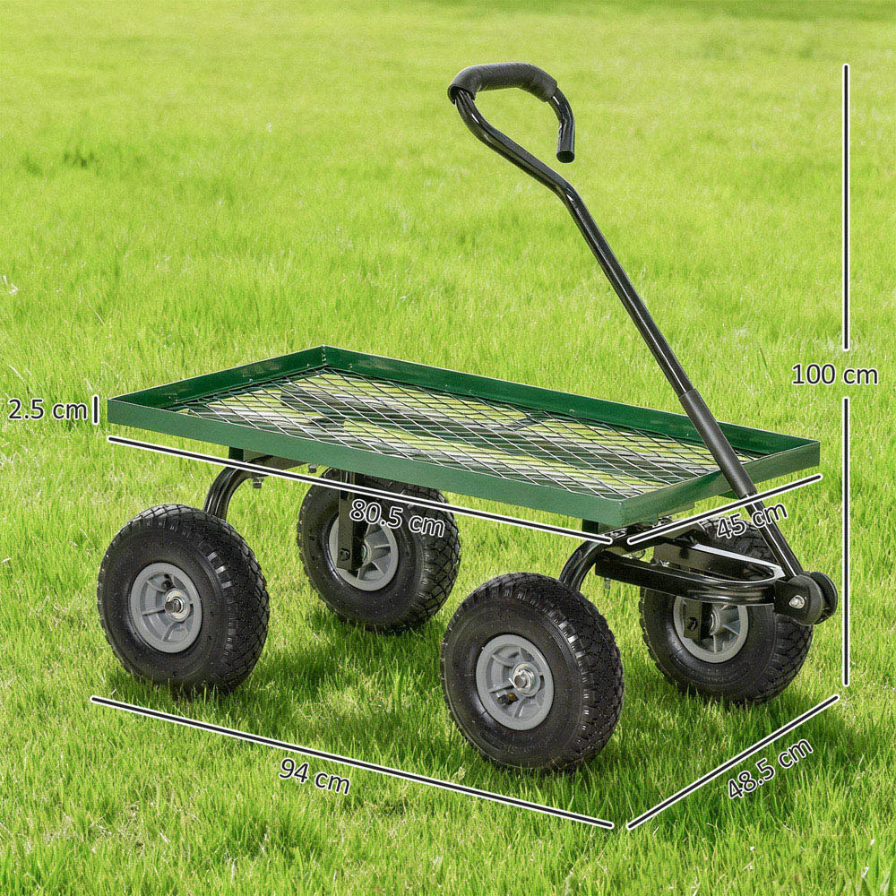 Outsunny Green Garden Trolley Cart with Pneumatic Wheels 150kg Image 9