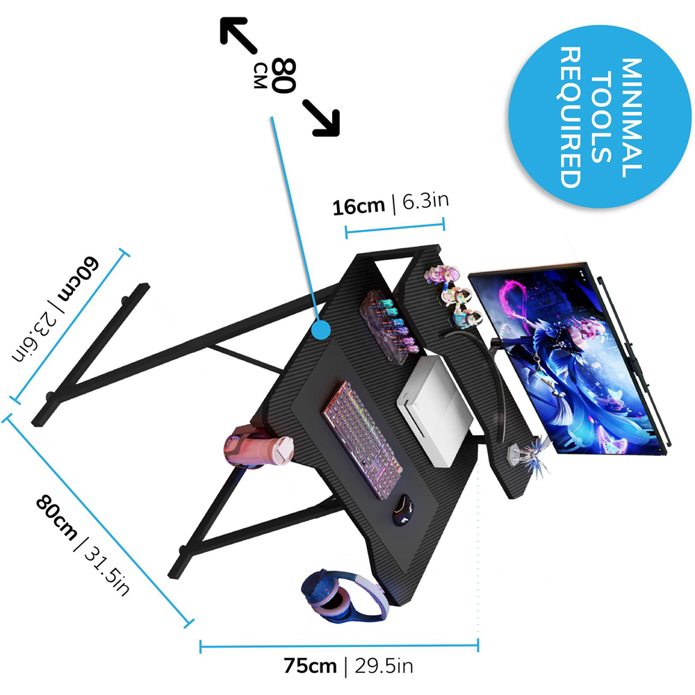 House of Home Carbon Fibre Top Gaming Desk with Monitor Stand Black Image 8