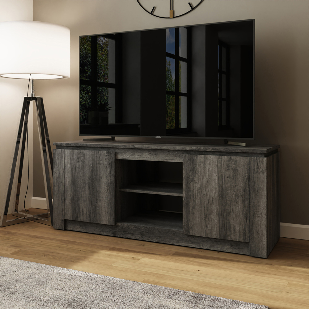 GFW Canyon 2 Door 2 Open Shelf Charcoal Grey Wide TV Unit Image 6